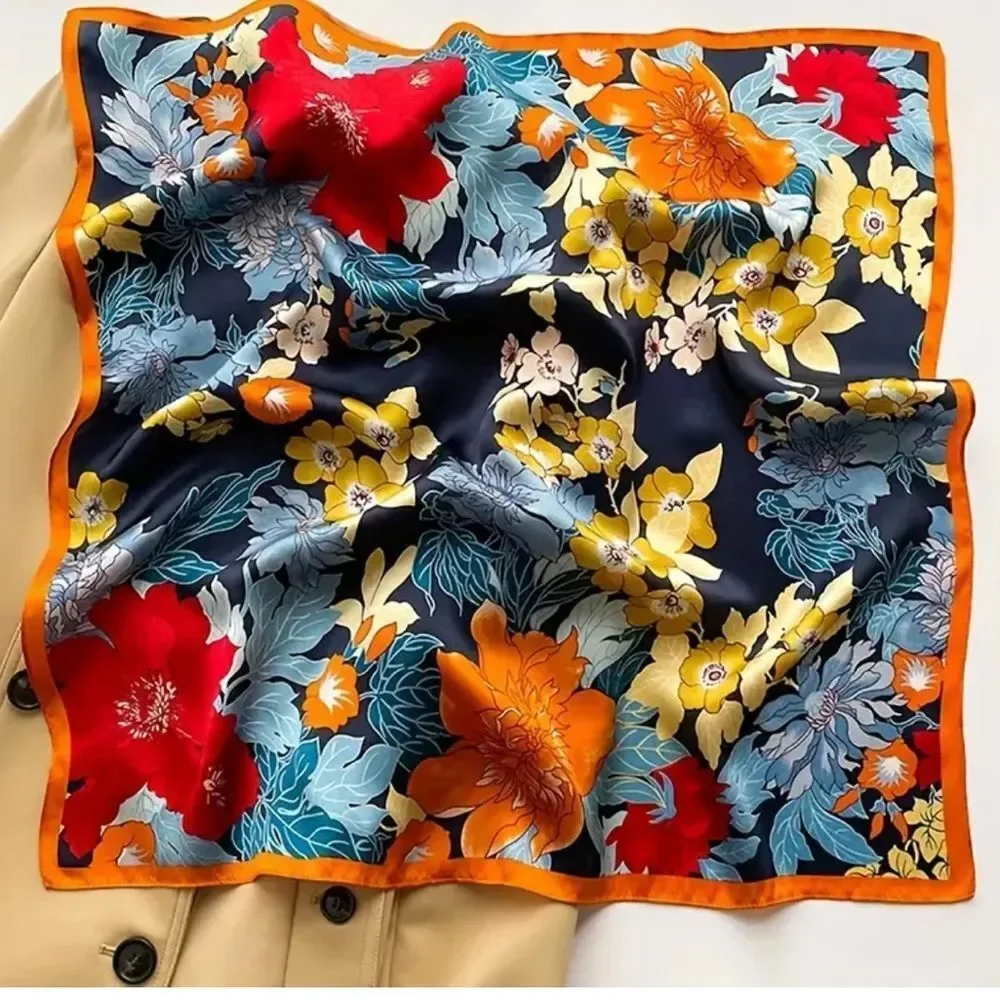 Floral scarf with Yellow and blue Design